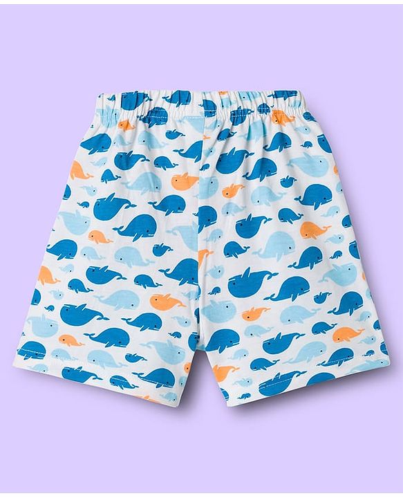 Babyhug Single Jersey Knit Striped & Whale Printed Mid Thigh Length Shorts Pack Of 2 - Multicolour