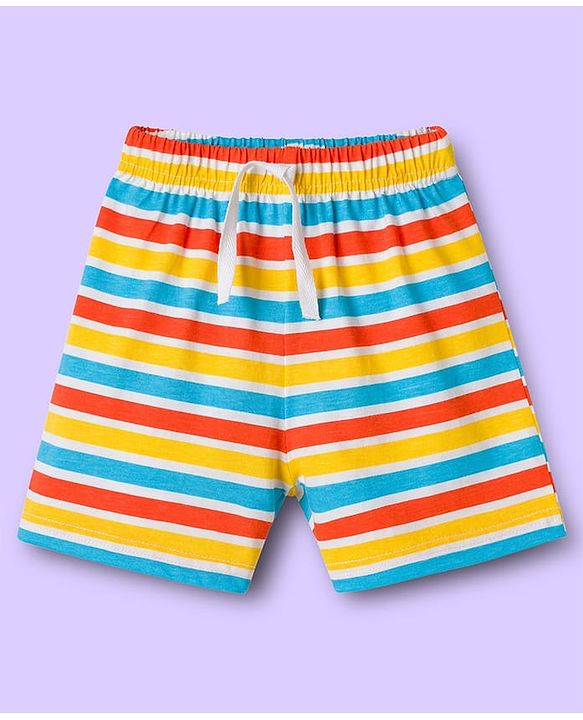 Babyhug Single Jersey Knit Striped & Whale Printed Mid Thigh Length Shorts Pack Of 2 - Multicolour