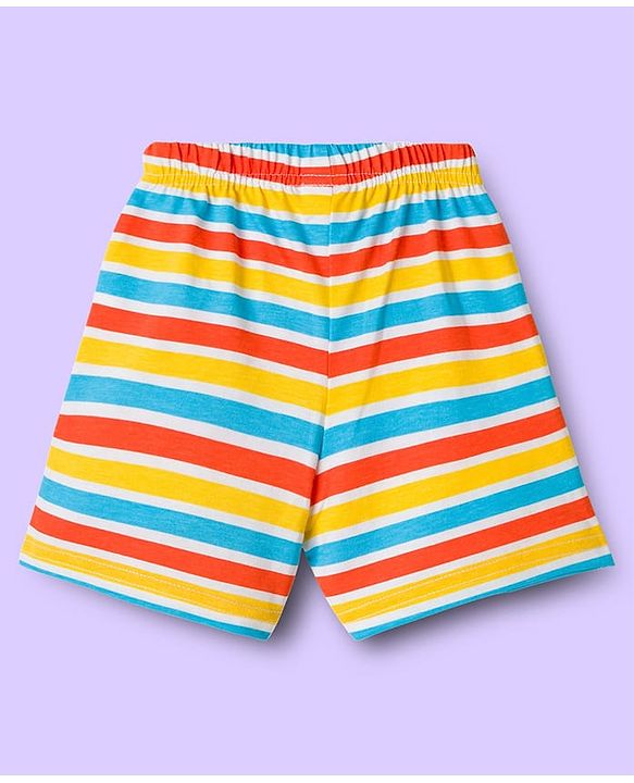 Babyhug Single Jersey Knit Striped & Whale Printed Mid Thigh Length Shorts Pack Of 2 - Multicolour