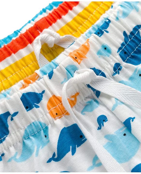 Babyhug Single Jersey Knit Striped & Whale Printed Mid Thigh Length Shorts Pack Of 2 - Multicolour