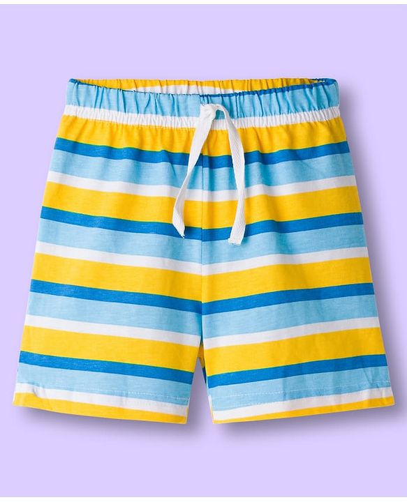 Babyhug Single Jersey Knit Mid Thigh Shorts With Stripes & Abstract Print Pack of 2 - Aqua & Yellow