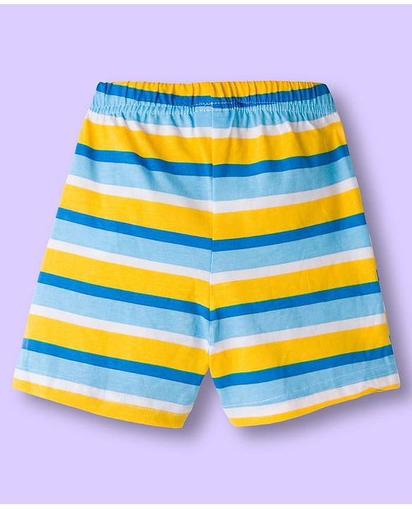 Babyhug Single Jersey Knit Mid Thigh Shorts With Stripes & Abstract Print Pack of 2 - Aqua & Yellow