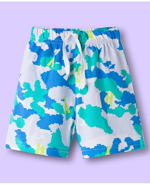 Babyhug Single Jersey Knit Mid Thigh Shorts With Stripes & Abstract Print Pack of 2 - Aqua & Yellow