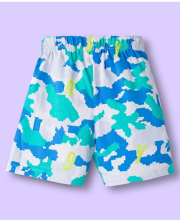Babyhug Single Jersey Knit Mid Thigh Shorts With Stripes & Abstract Print Pack of 2 - Aqua & Yellow