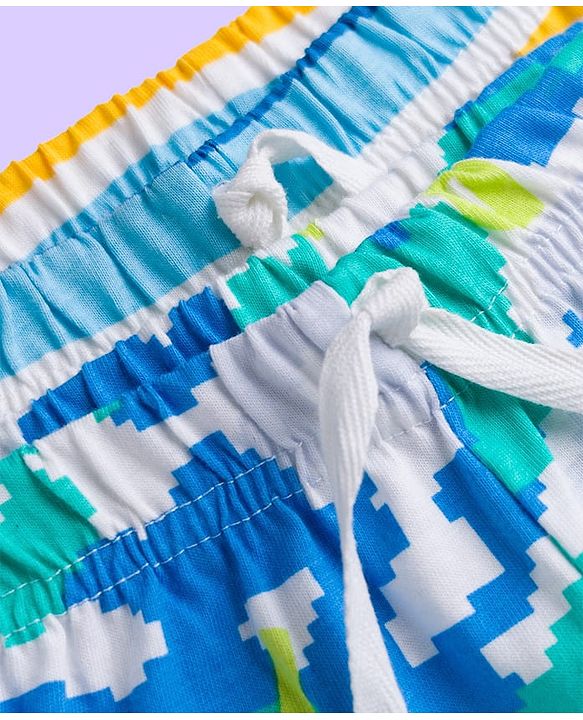 Babyhug Single Jersey Knit Mid Thigh Shorts With Stripes & Abstract Print Pack of 2 - Aqua & Yellow