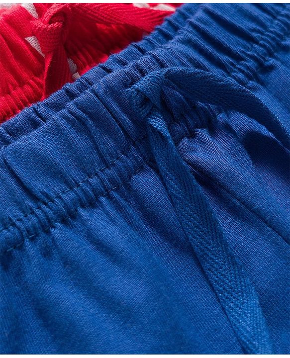 Babyhug Single Jersey Knit Mid Thigh Shorts With Star & Text Print Pack of 2 - Red & Blue