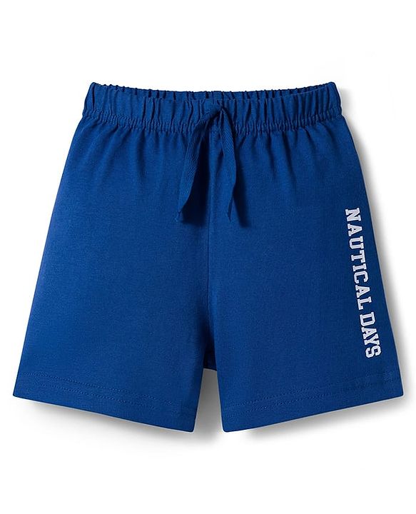 Babyhug Single Jersey Knit Mid Thigh Shorts With Star & Text Print Pack of 2 - Red & Blue