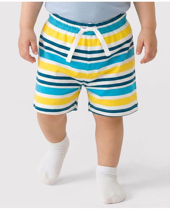 Babyhug Single Jersey Knit Mid Thigh Striped & Basketball Printed Shorts Pack of 3 - Multicolor