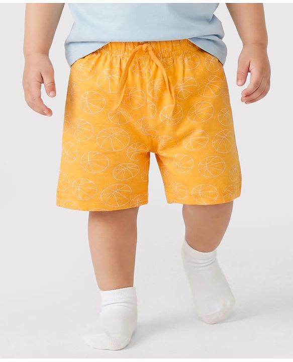 Babyhug Single Jersey Knit Mid Thigh Striped & Basketball Printed Shorts Pack of 3 - Multicolor