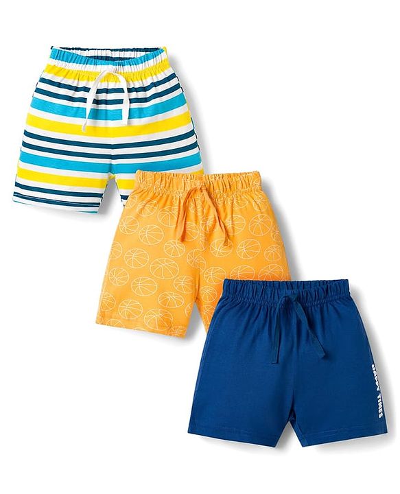 Babyhug Single Jersey Knit Mid Thigh Striped & Basketball Printed Shorts Pack of 3 - Multicolor