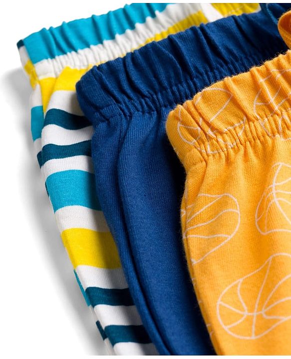 Babyhug Single Jersey Knit Mid Thigh Striped & Basketball Printed Shorts Pack of 3 - Multicolor