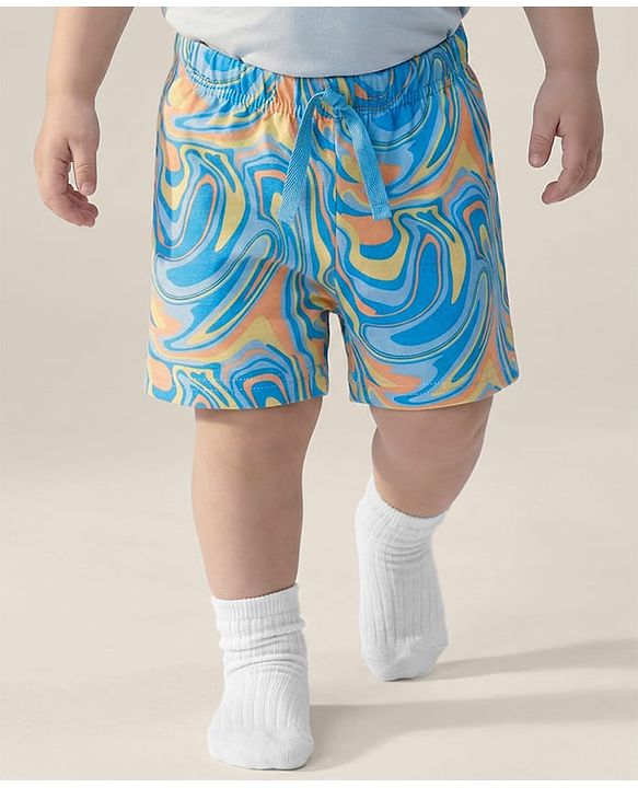 Babyhug Single Jersey knit Mid Thigh Shorts With Text Print Pack Of 3 - Yellow & Blue