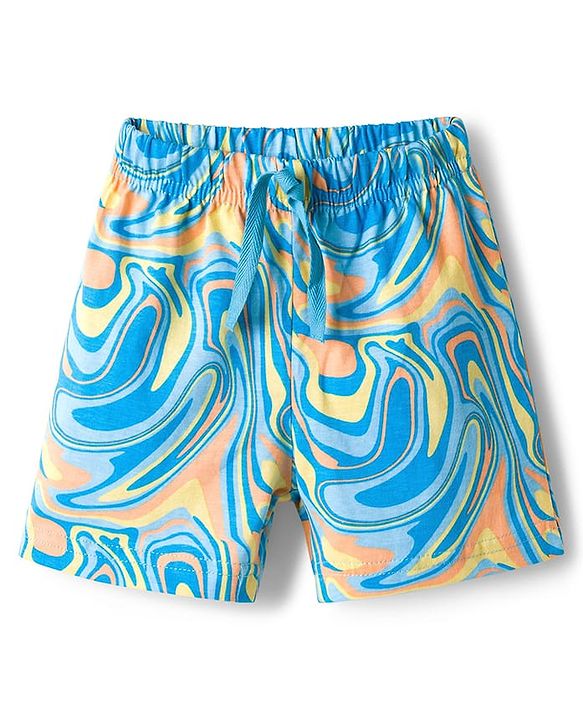 Babyhug Single Jersey knit Mid Thigh Shorts With Text Print Pack Of 3 - Yellow & Blue