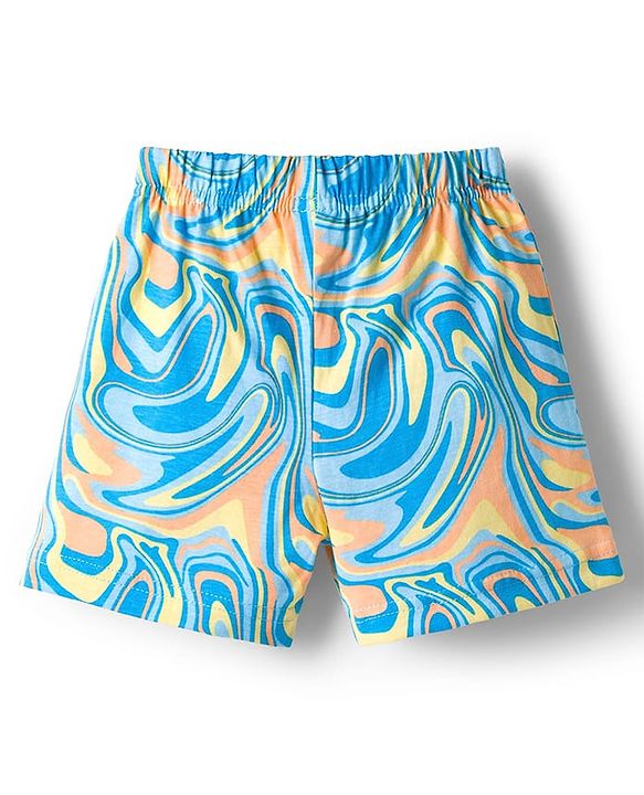 Babyhug Single Jersey knit Mid Thigh Shorts With Text Print Pack Of 3 - Yellow & Blue