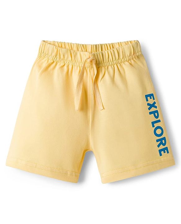 Babyhug Single Jersey knit Mid Thigh Shorts With Text Print Pack Of 3 - Yellow & Blue
