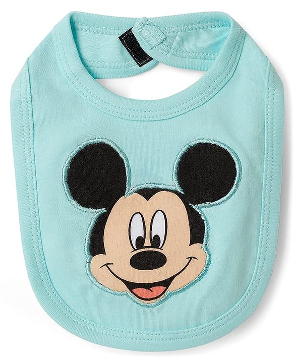 Babyhug Disney Interlock Knit Full Sleeves Mickey Mouse Printed Onesie With Bib - Light Blue