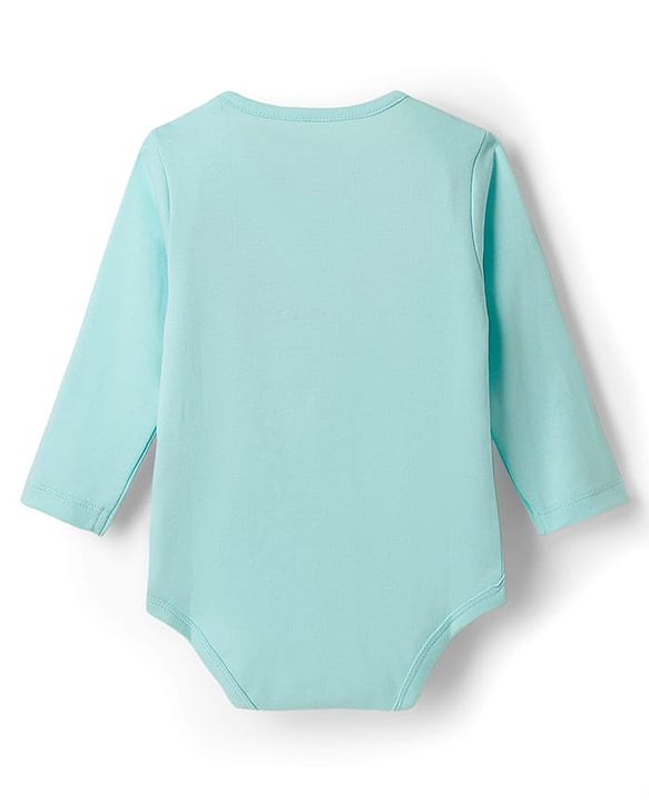 Babyhug Disney Interlock Knit Full Sleeves Mickey Mouse Printed Onesie With Bib - Light Blue