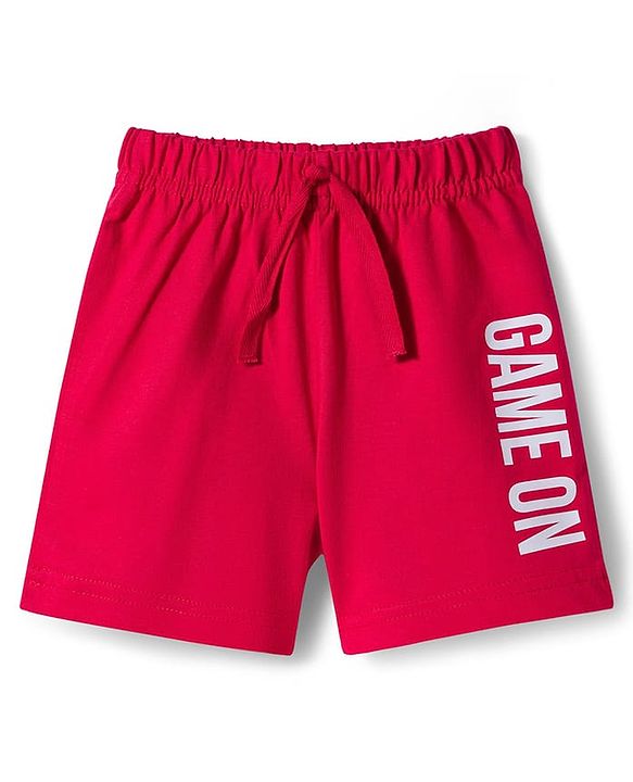 Babyhug Single Jersey Knit Mid Thigh Striped & Text Printed Shorts Pack of 3 - Red Navy Blue & White