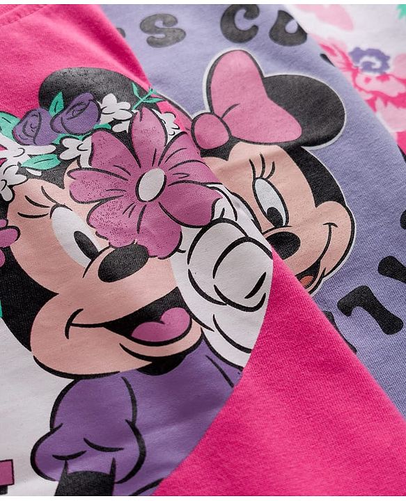 Babyhug Disney Single Jersey Knit Full Sleeves T-Shirts with Minnie Mouse Graphic Pack of 3 - Pink White & Lavender
