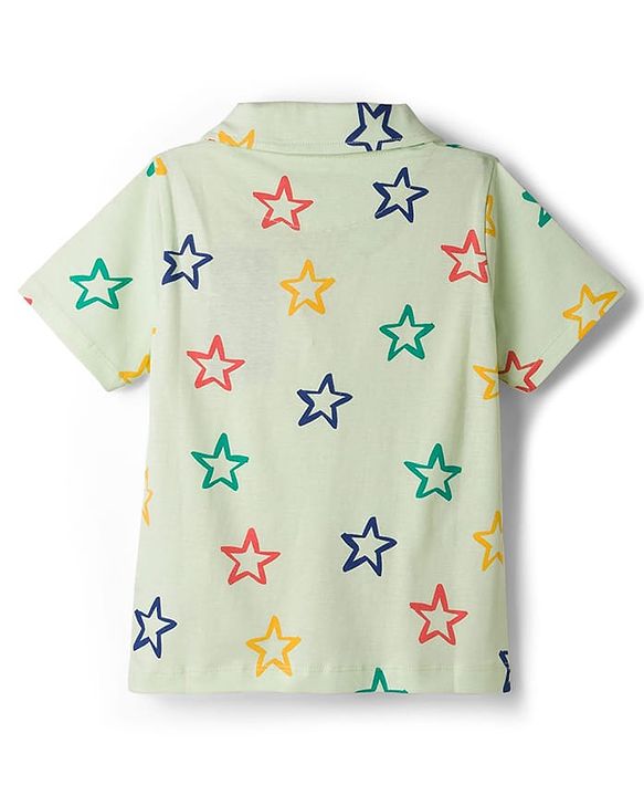 Pine Kids Single Jersey Knit Half Sleeves Shirt & Pyjama Co-ord Night Suit With Star Print - Sea Green