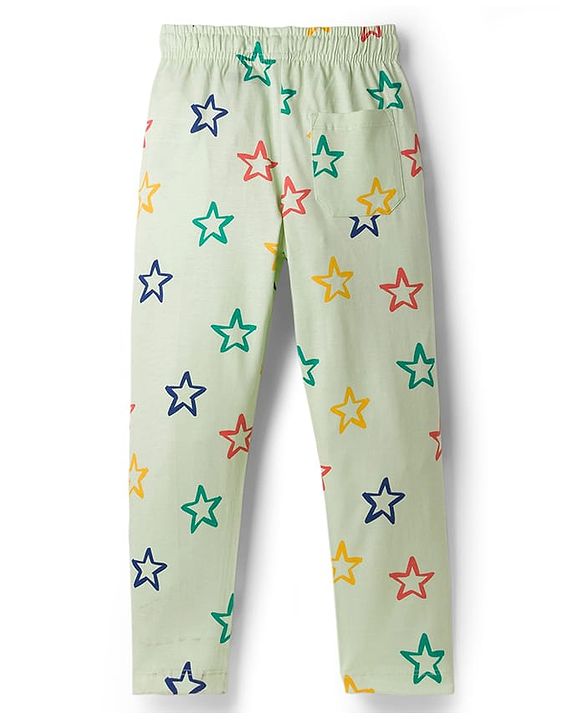 Pine Kids Single Jersey Knit Half Sleeves Shirt & Pyjama Co-ord Night Suit With Star Print - Sea Green