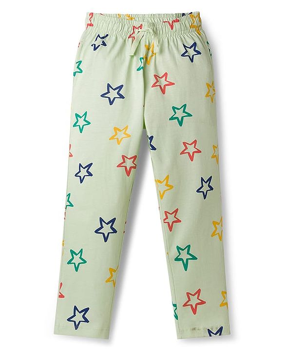 Pine Kids Single Jersey Knit Half Sleeves Shirt & Pyjama Co-ord Night Suit With Star Print - Sea Green