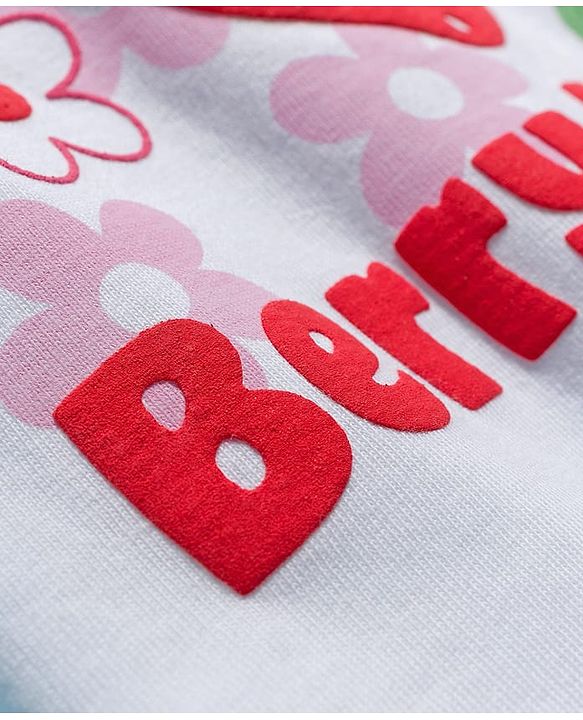 Babyhug Cotton Knit Half Sleeves T-Shirt with Strawberry Print - White