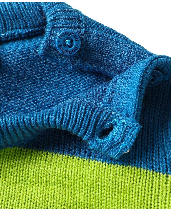 Babyhug Knit Full Sleeves Pullover Striped Sweater Set - Blue & Lime Green