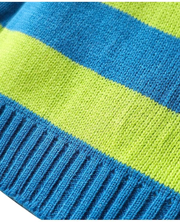 Babyhug Knit Full Sleeves Pullover Striped Sweater Set - Blue & Lime Green