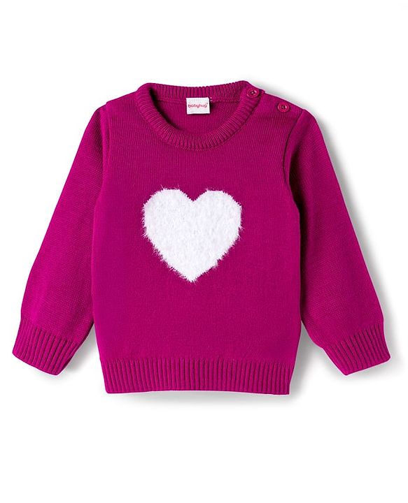 Babyhug Knit Full Sleeves Pullover Sweater Set with Heart Design - Pink
