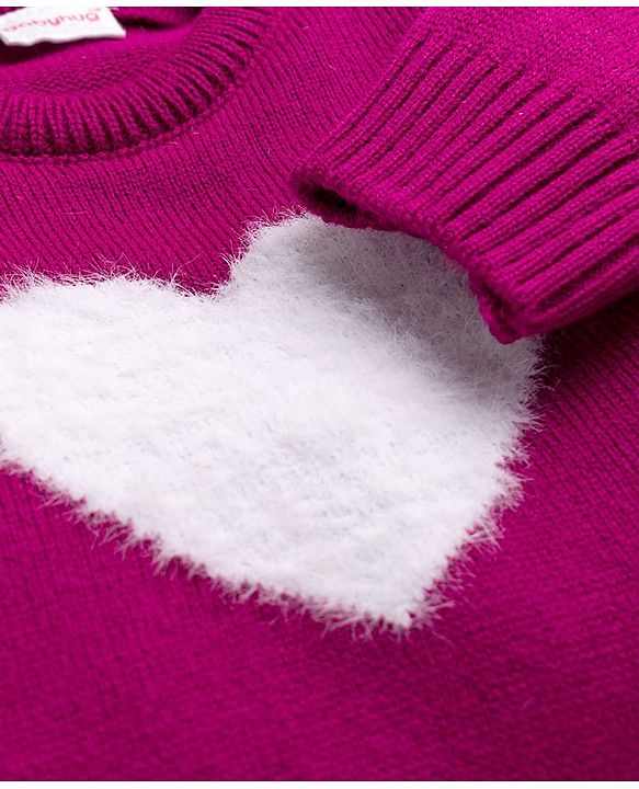 Babyhug Knit Full Sleeves Pullover Sweater Set with Heart Design - Pink