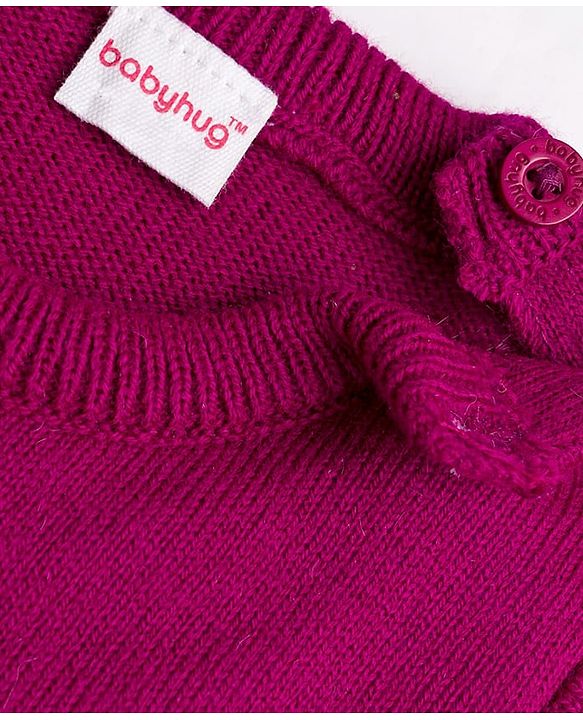 Babyhug Knit Full Sleeves Pullover Sweater Set with Heart Design - Pink