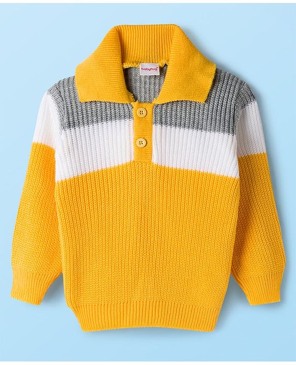 Babyhug Knit Full Sleeves Pullover Sweater Set with Color Block - Yellow