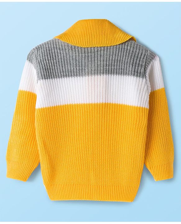 Babyhug Knit Full Sleeves Pullover Sweater Set with Color Block - Yellow
