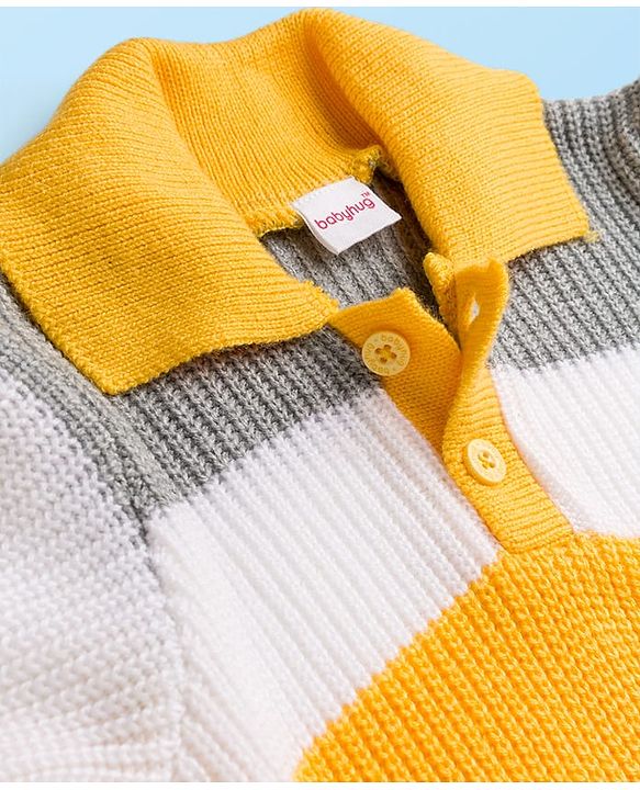 Babyhug Knit Full Sleeves Pullover Sweater Set with Color Block - Yellow