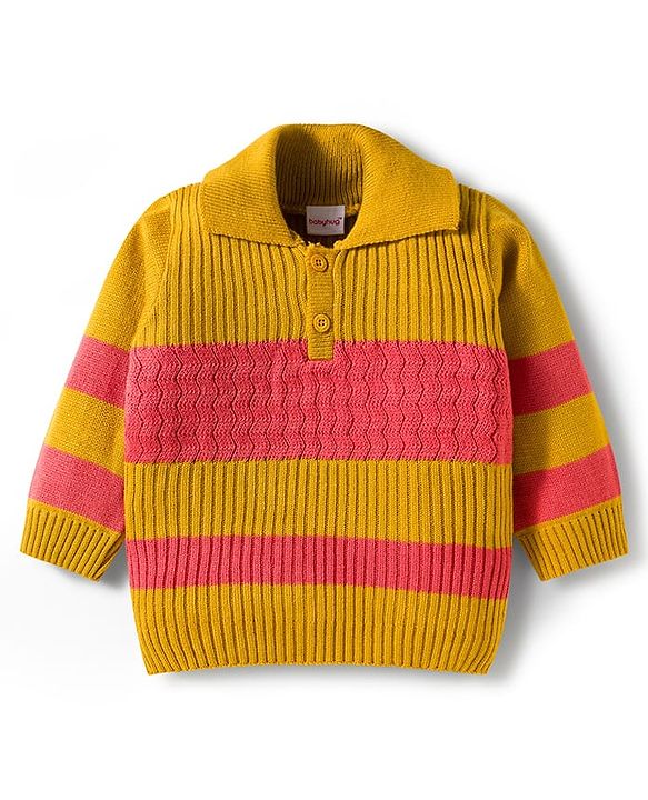 Babyhug Knit Full Sleeves Pullover Sweater Set with Color Block - Yellow