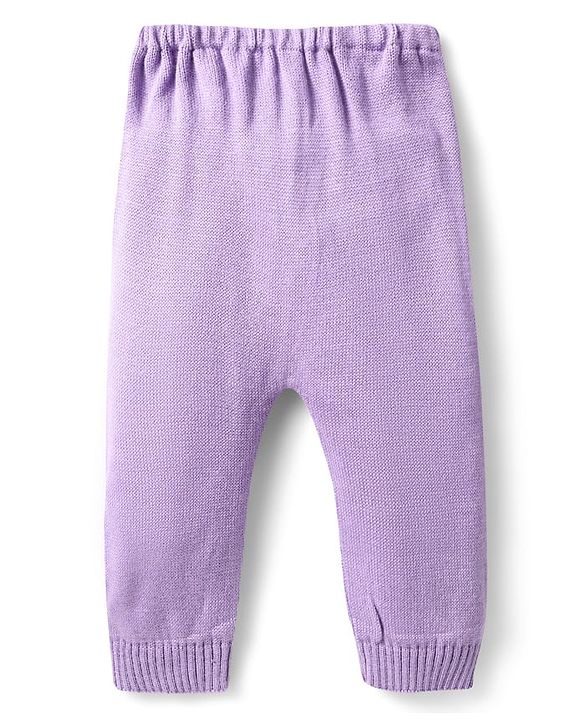 Babyhug Knit Full Sleeves Pullover Sweater Set with Cable Knit Design - Lavender