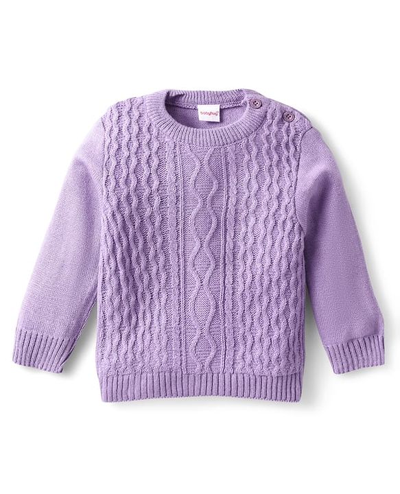 Babyhug Knit Full Sleeves Pullover Sweater Set with Cable Knit Design - Lavender