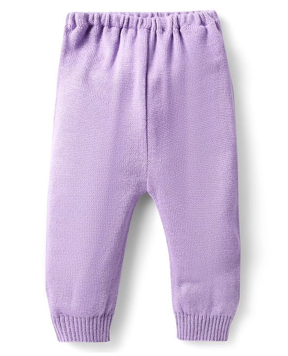 Babyhug Knit Full Sleeves Pullover Sweater Set with Cable Knit Design - Lavender