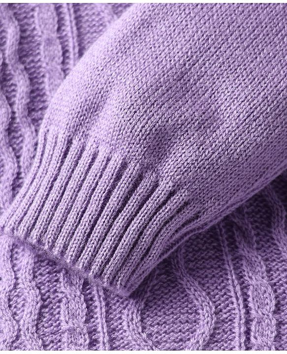 Babyhug Knit Full Sleeves Pullover Sweater Set with Cable Knit Design - Lavender