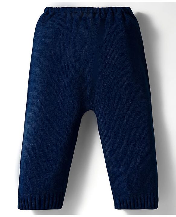Babyhug Knit Full Sleeves Pullover Sweater Set with Snowman Design - Navy Blue