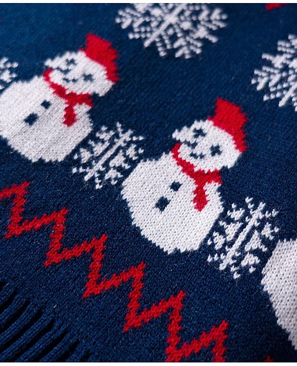 Babyhug Knit Full Sleeves Pullover Sweater Set with Snowman Design - Navy Blue