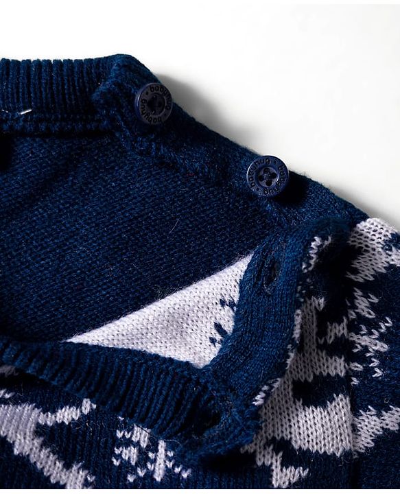 Babyhug Knit Full Sleeves Pullover Sweater Set with Snowman Design - Navy Blue