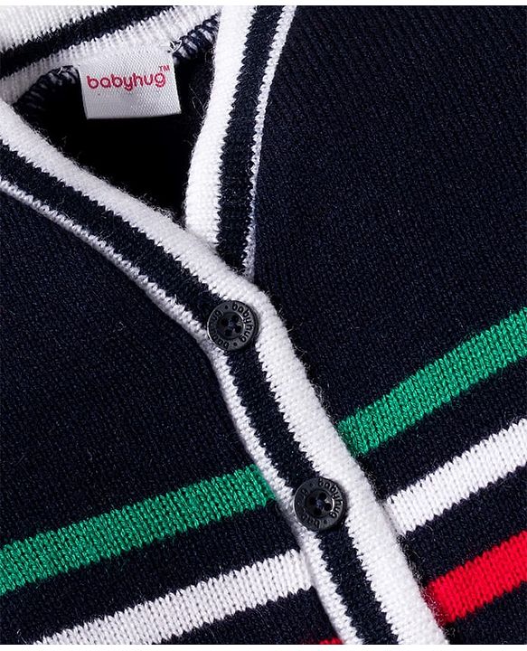 Babyhug Knit Full Sleeves Front Open Striped Sweater Set - Multicolor