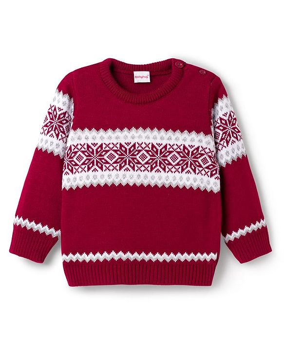 Babyhug Knit Full Sleeves Pullover Sweater Set with Aztec Design - Red