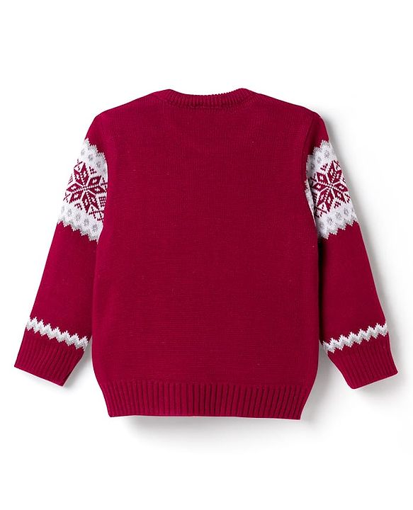 Babyhug Knit Full Sleeves Pullover Sweater Set with Aztec Design - Red