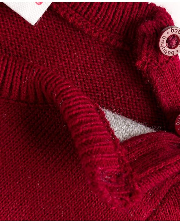 Babyhug Knit Full Sleeves Pullover Sweater Set with Aztec Design - Red