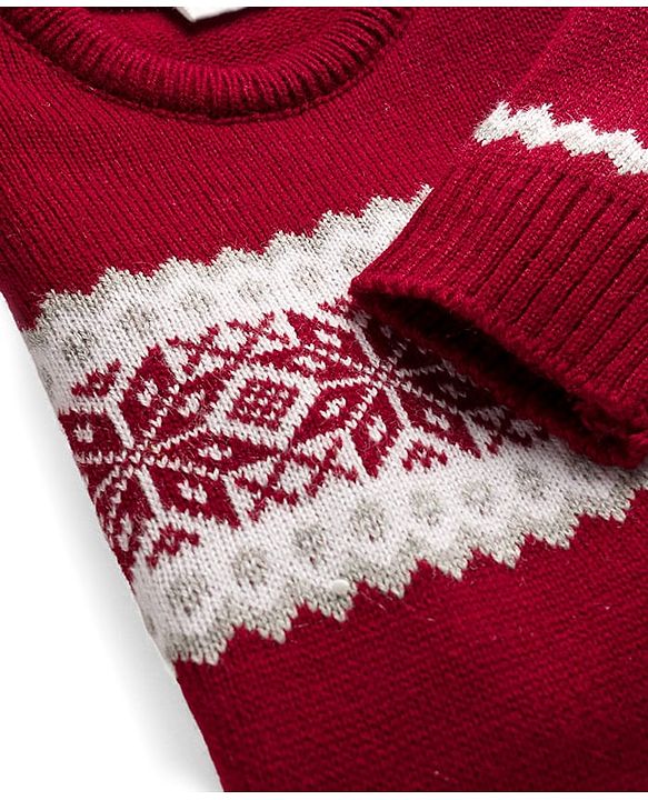 Babyhug Knit Full Sleeves Pullover Sweater Set with Aztec Design - Red