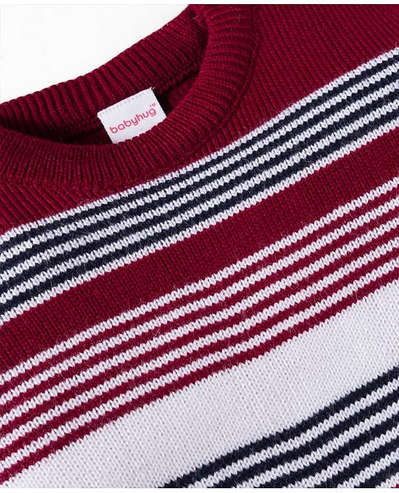 Babyhug Knit Full Sleeves Pullover Sweater Set with Stripes - Maroon