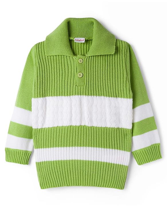 Babyhug Knit Full Sleeves Striped Sweater Set - Green